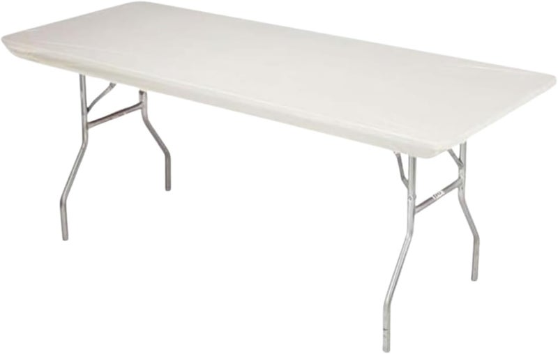 Kwik-Covers 8' Rectangle Plastic Table Covers 30" x 96", Bundle of 5 (Ivory) - Image 1